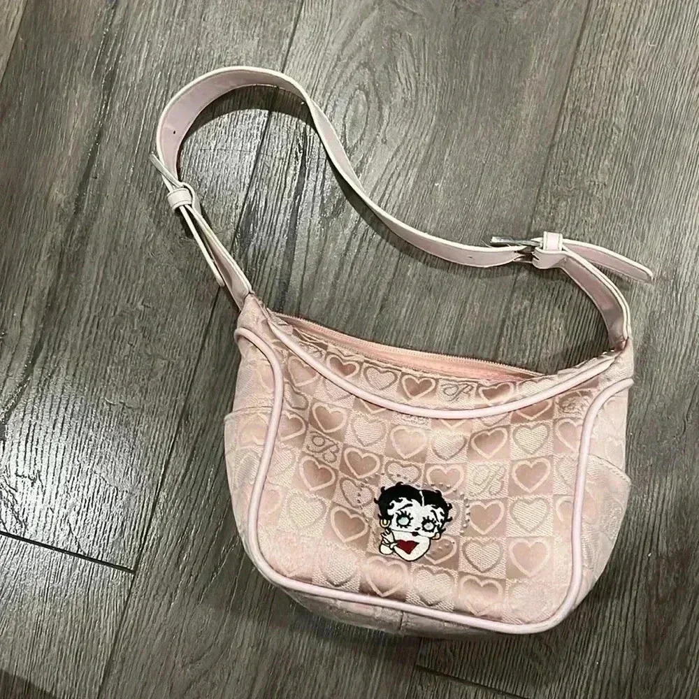 Y2K  Betty Boop Pink Shoulder Baguette Bag with Heart Pattern